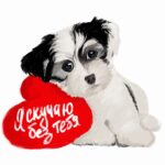 Собачка с сердцем Открытка Скучаю