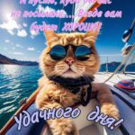 Кот на катере Открытка Хорошего дня