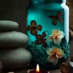 Голубая банка с цветами и камни Открытка Сказочных снов