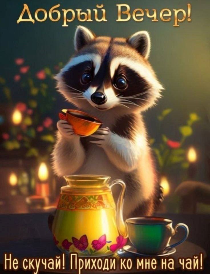 Енот на открытке Добрый вечер