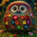 Разноцветная сова на открытке Доброй ночи