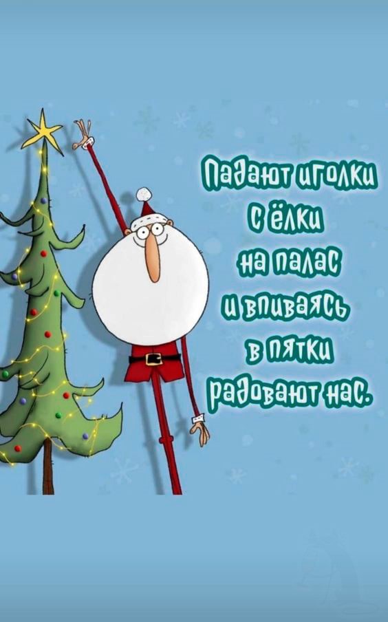 Смешной Дед Мороз возле елки