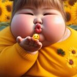 Толстая девочка посылает воздушный поцелуй для хорошего настроения