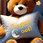 Плюшевый мишка с подушкой Открытка Сладких снов