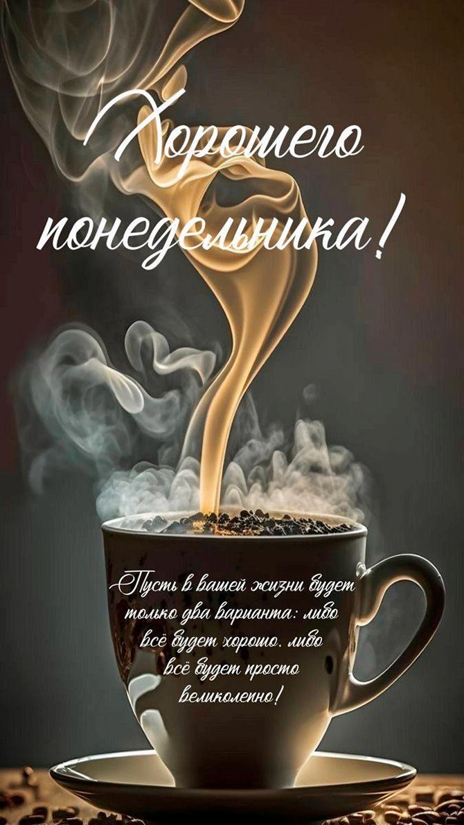 Открытка с кофе про понедельник Чашка горячего кофе
