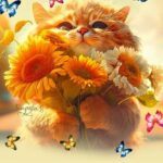 Котик с цветами