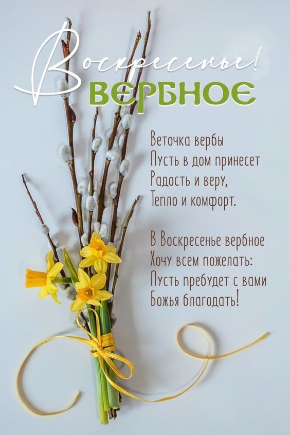 Вербное Воскресенье открытка с пожеланиями Открытка с вербой и стихами