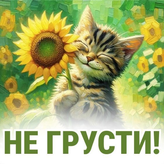 Открытка не грусти 1559 Котик с подсолнухом