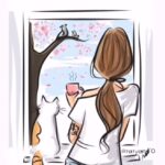 Девушка с котом и кофе