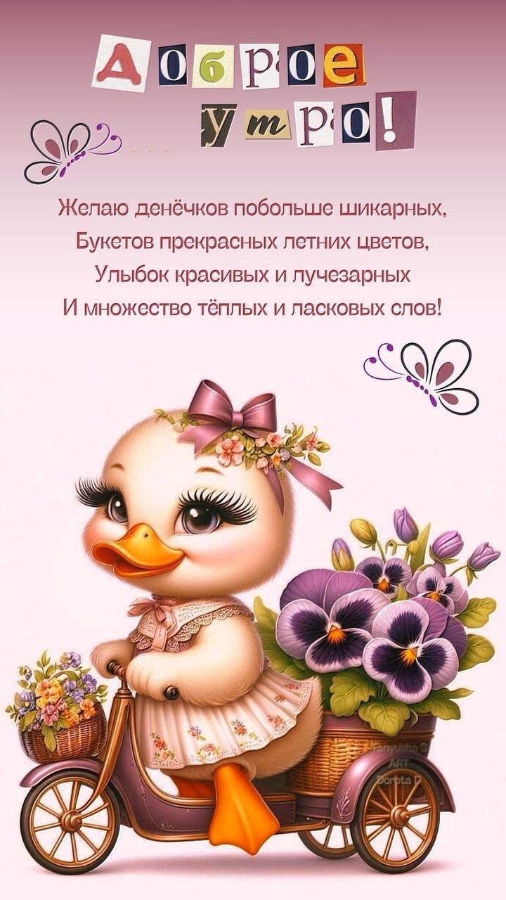 Утка с цветами на велосипеде