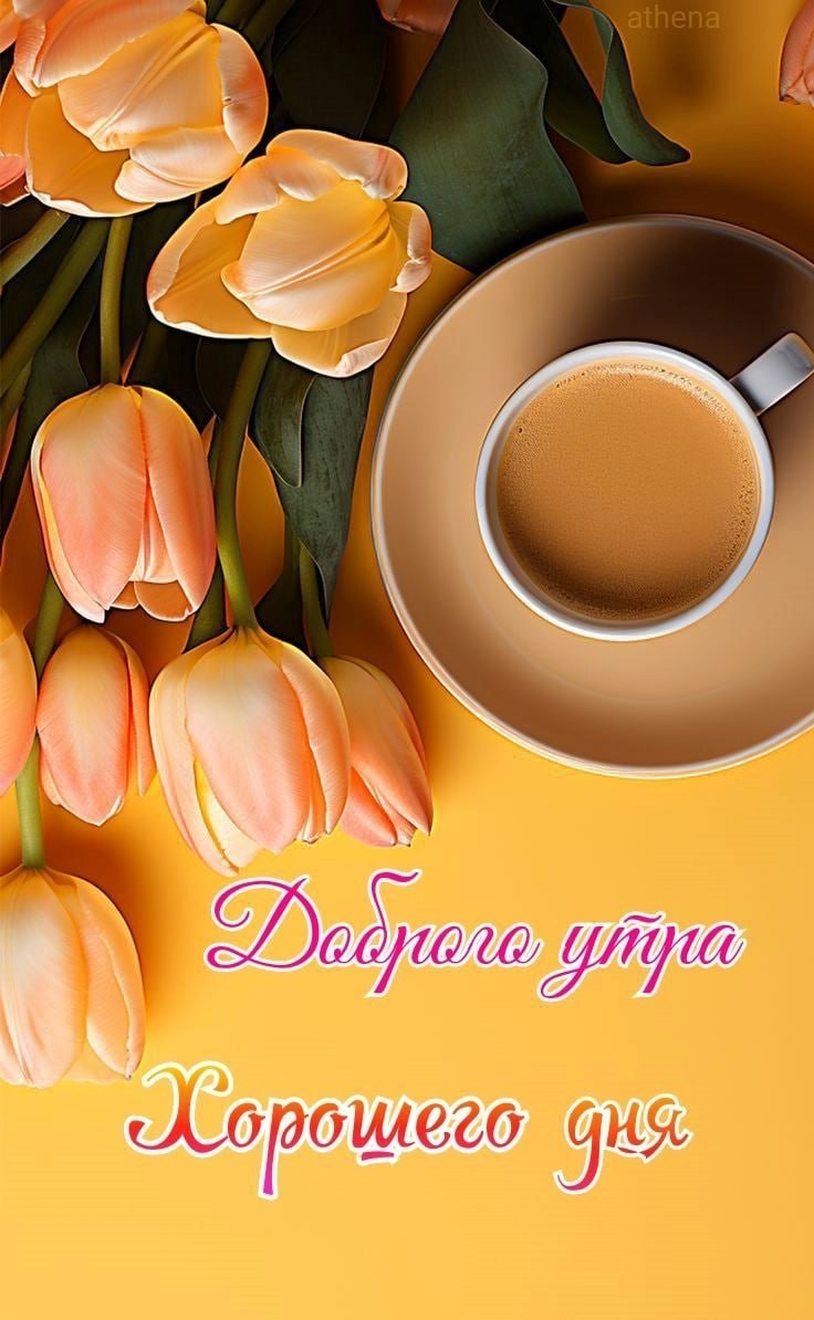 Открытка доброе утро с кофе и тюльпанами Тюльпаны с кофе