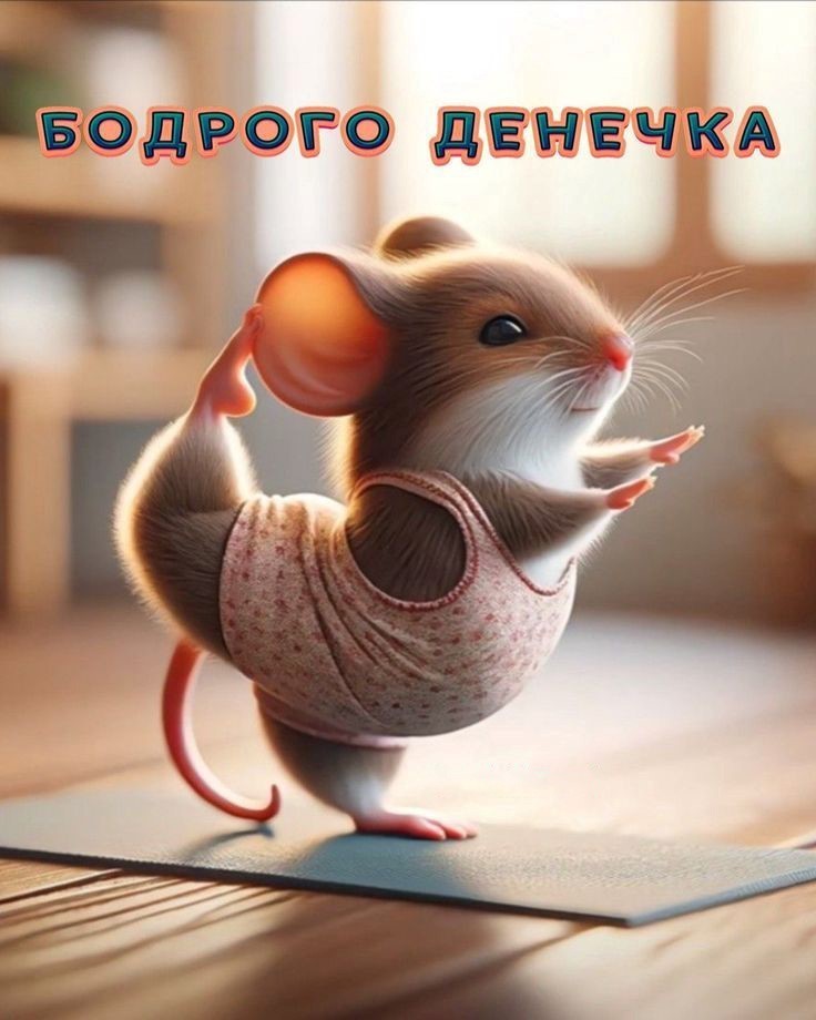 открытка хорошего дня с мышкой Мышка делает зарядку