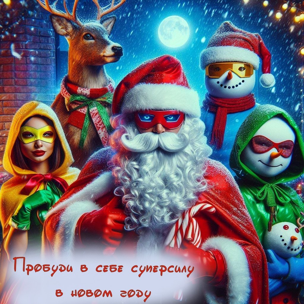 С Новым Годом открытка с новогодними супергероями Новогодние супергероем