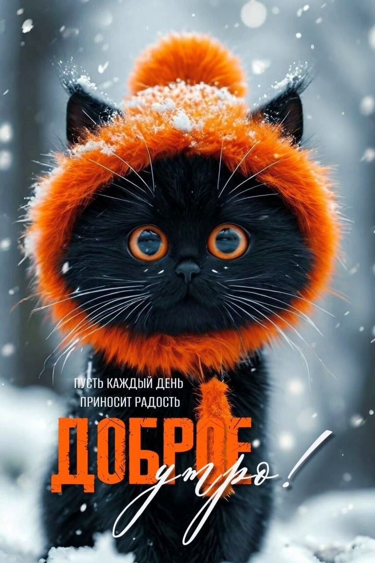 Черный котик в шапке