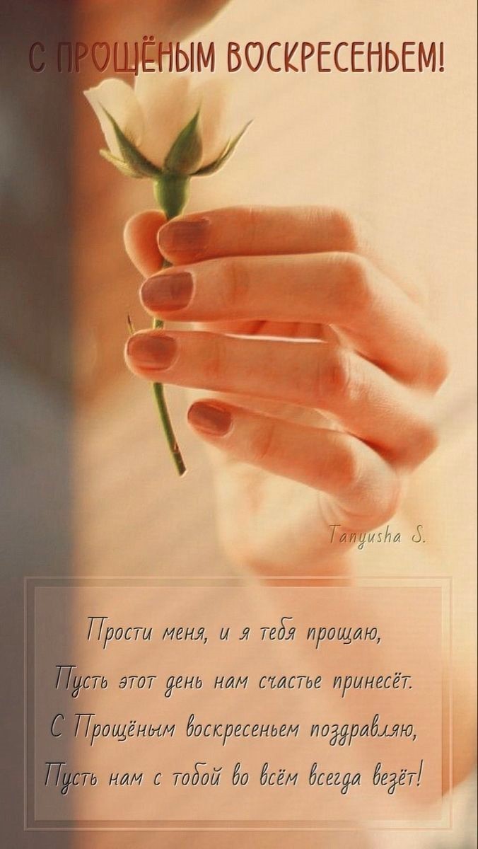 Открытка с Прощеным воскресеньем с цветком Цветочек в руке