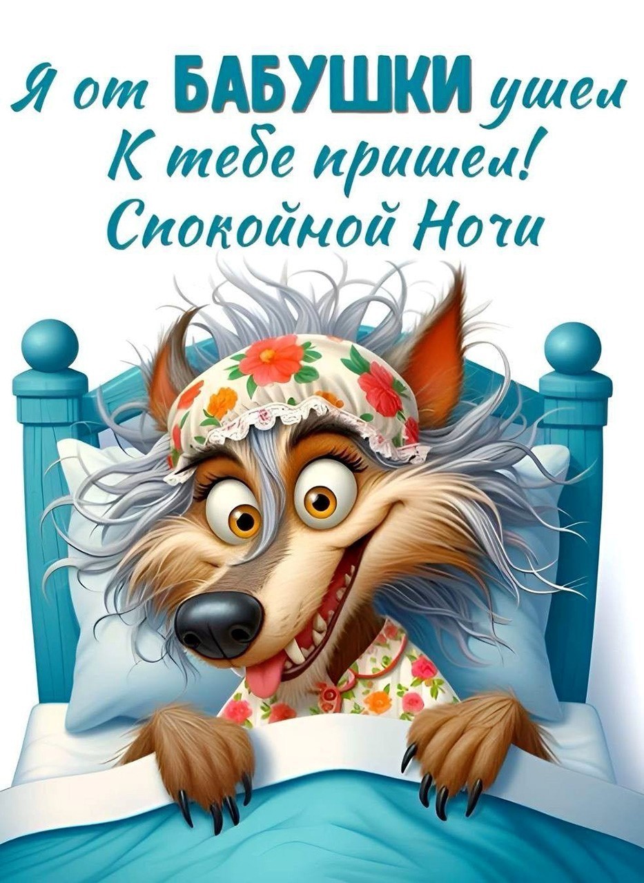 Волк улыбается в бабушкиной кровати