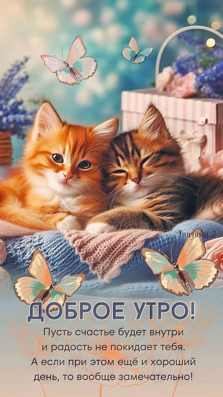 Два милых котенка на кровати
