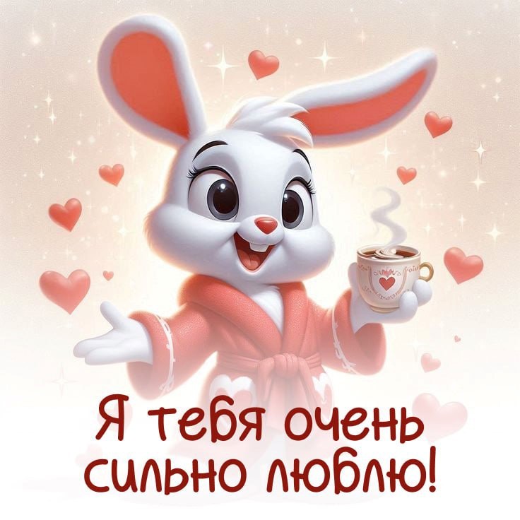 Зайчиха в халате с чашкой кофе
