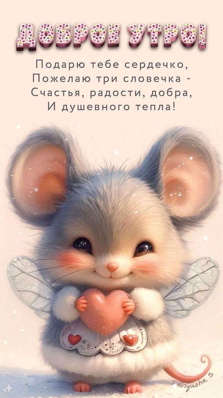 Открытка Доброе утро с мышкой Мышонок с крылышками