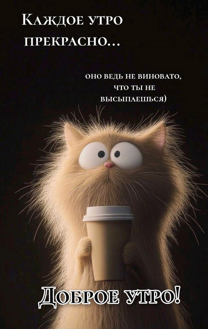 Прикольный котик со кофе про прекрасное утро