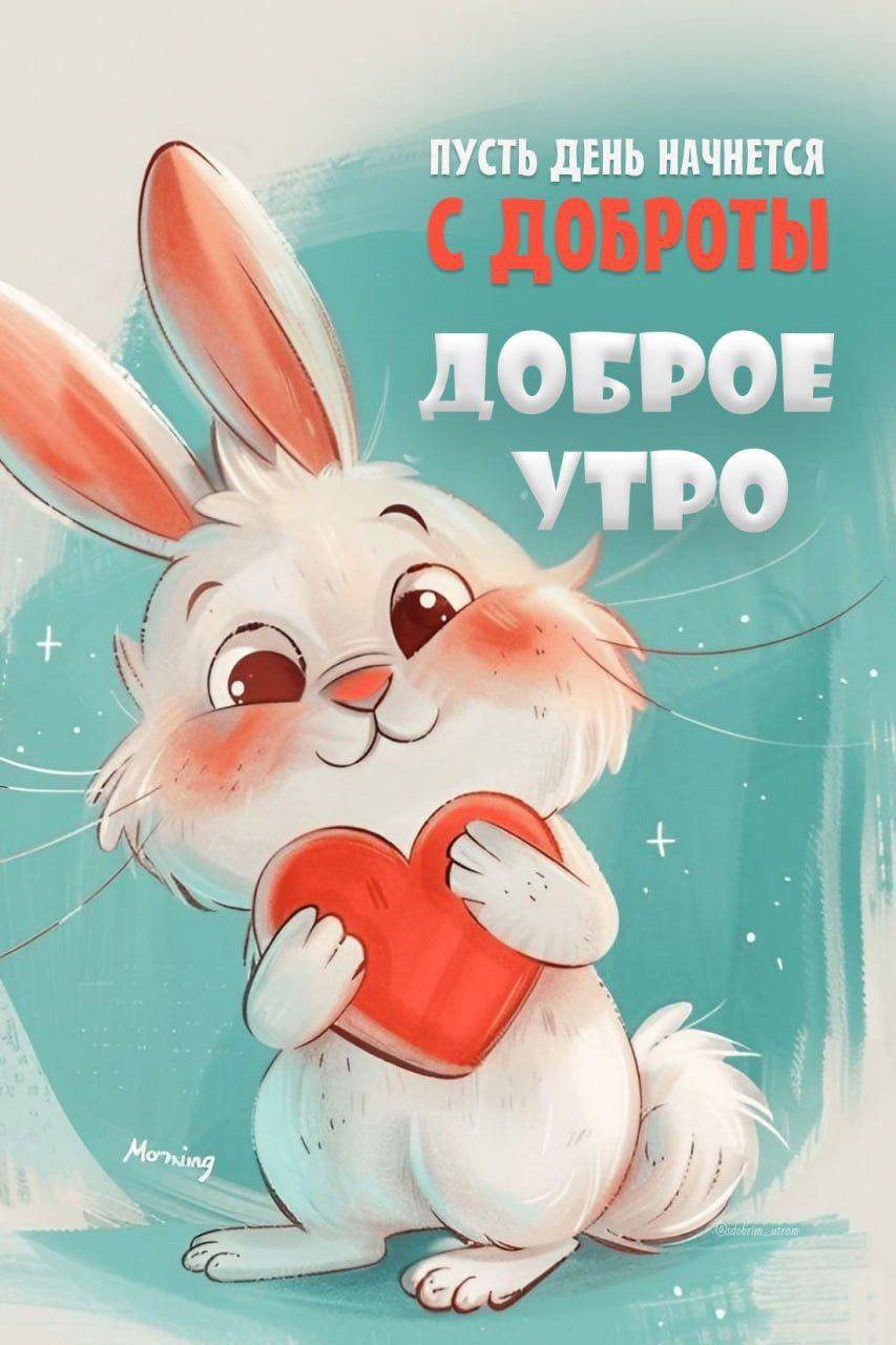 Зайчик с сердечком на картинке С добрым утром