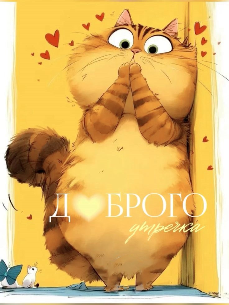 Открытка с добрым утром и с котиком Желтая открытка с котом