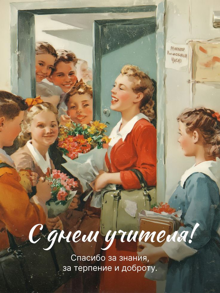 Учитель с цветами и ученики