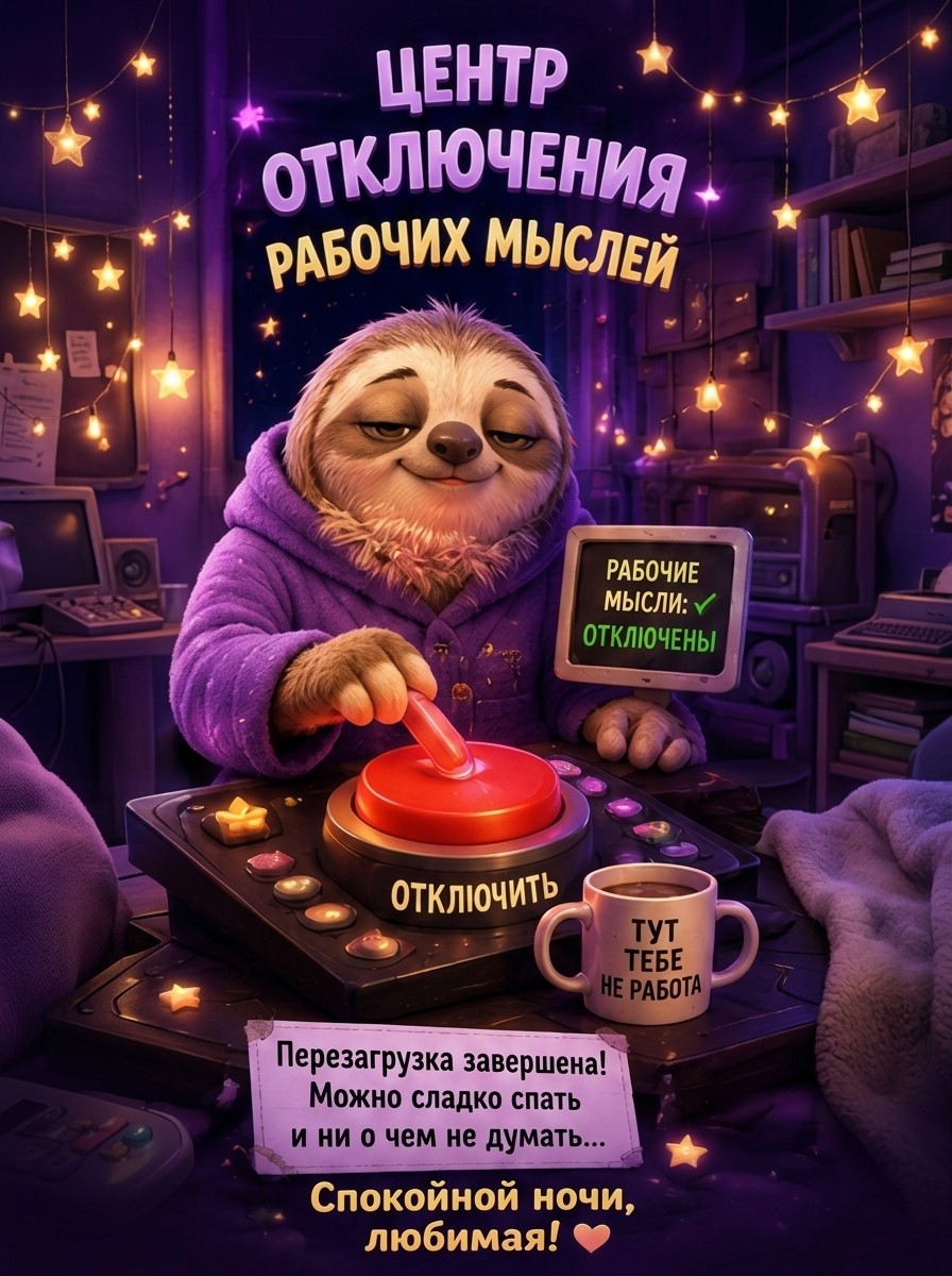 Открытка с ленивцем спокойной ночи любимой женщине